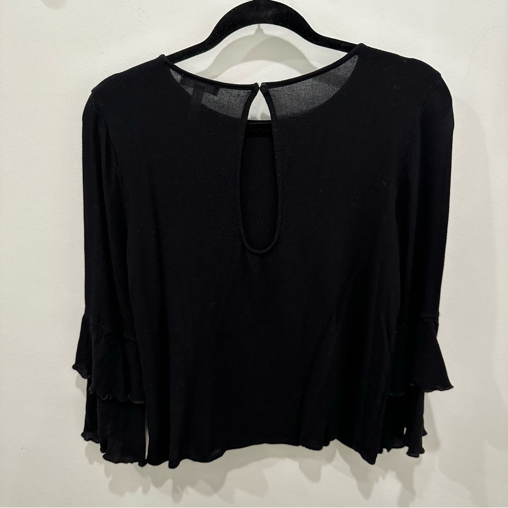 Leith Black Bell Sleeve Ruffle Blouse Women’s Small Career Top Size S